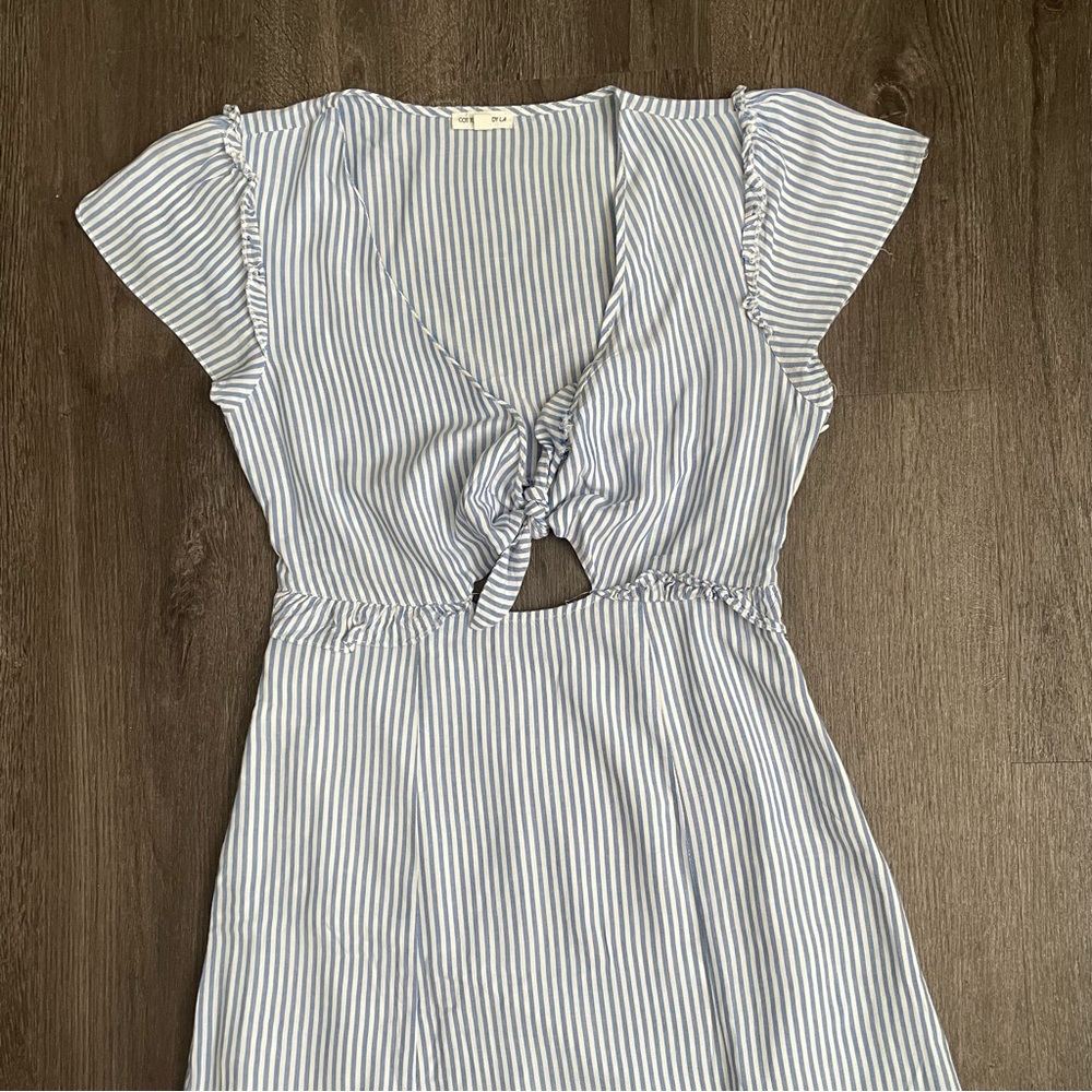 Cotton Candy Blue & White Striped Maxi Dress with Front Tie - Picture 2 of 15